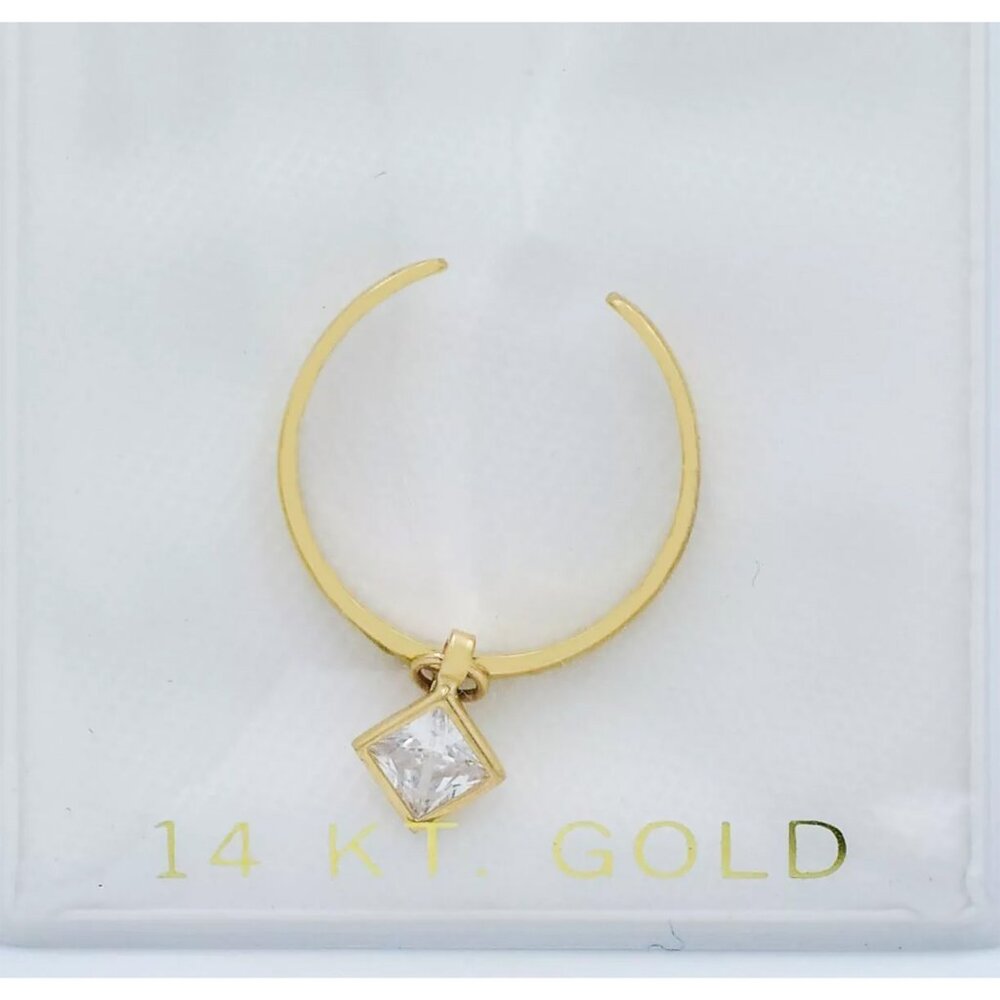 Dangling White Sapphire Toe Ring Solid 14k Yellow Gold